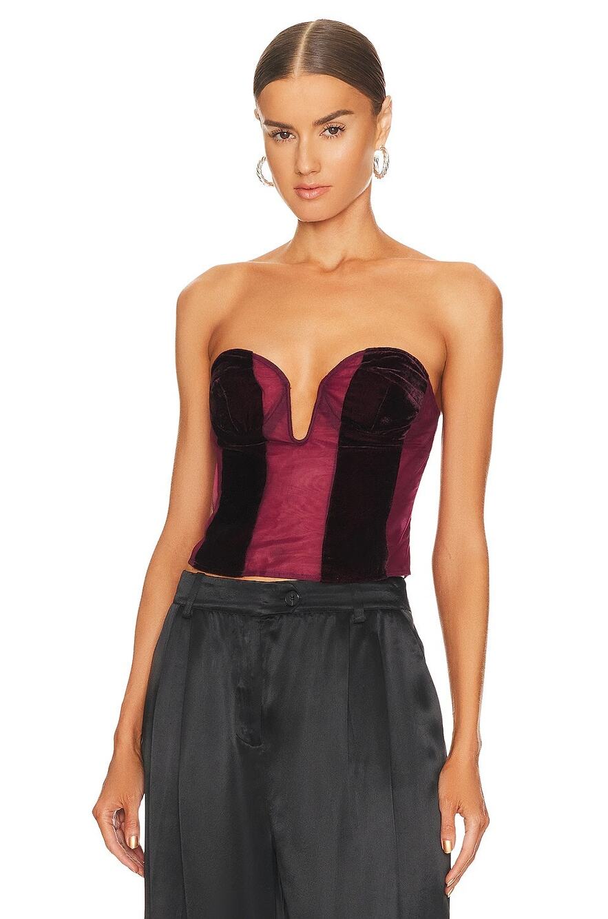 NBD Clarke Bustier Top Underwire Sheer Mesh Velvet Panel Party Statement Prom S